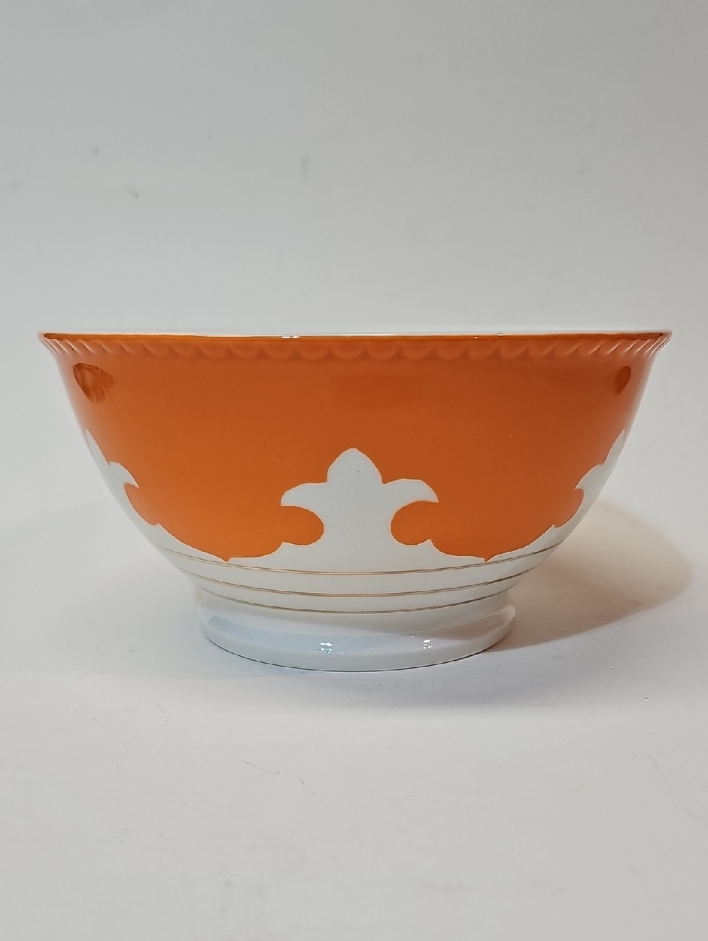 Anthropologie Orange and White Decorative Scalloped Ceramic Serving Bowl